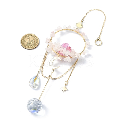 Natural Rose Quartz & Dyed Natural Quartz Crystal with Glass Pendant Decorations HJEW-TA00123-03-1