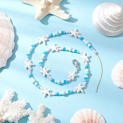 Synthetic Turquoise & Glass Seed Beaded Pendant Decorations HJEW-JM03182-03-1