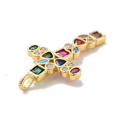 Cross Brass Micro Pave Colorful Cubic Zirconia Pendants KK-G419-17G-1