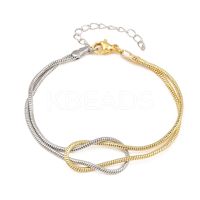 Duo Tone Brass Round Snake Chain Knot 2-Strand Bracelets for Women KK-CBA68DA-17C-GP-1
