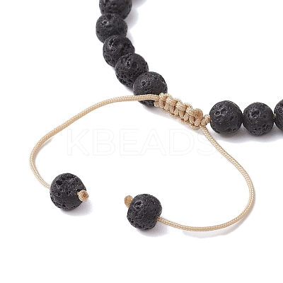 Adjustable 6mm Round Natural Lava Rock Braided Bead Bracelets BJEW-JB10615-01-1