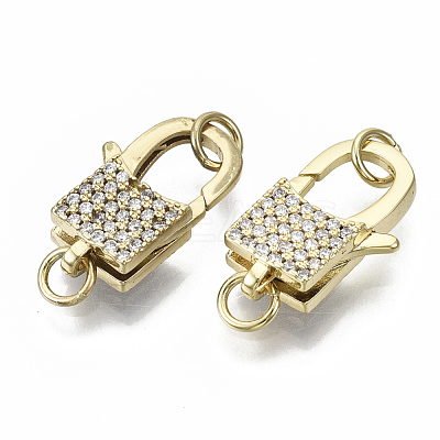 Brass Micro Pave Clear Cubic Zirconia Lobster Claw Clasps ZIRC-S066-203-NF-1