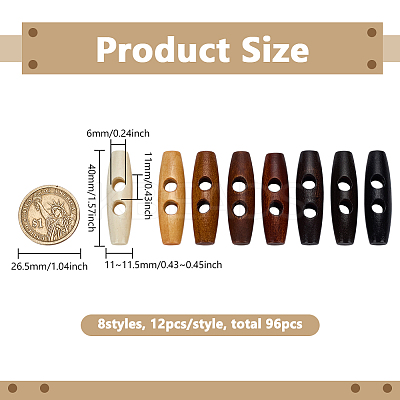 96Pcs 8 Styles DIY Wooden Toggle Horn Buttons FIND-FG0004-63-1