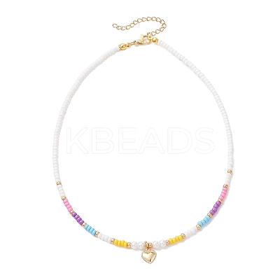 Valentine's Day 304 Stainless Steel Heart Pendant Glass Seed Beaded Necklaces for Women NJEW-MZ00146-02-1
