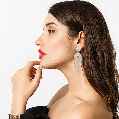 2 Pairs 2 Colors Crystal Rhinestone Chain Tassel Dangle Stud Earrings EJEW-FI0001-02-1