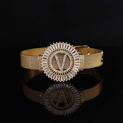 Brass Micro Pave Clear Cubic Zirconia Bangles for Women FS-WGA7409-43-1