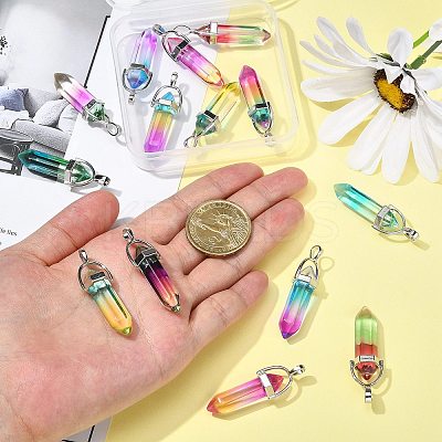 14Pcs 7 Colors Faceted Bullet Glass Pointed Pendants GLAA-CJ0001-71-1