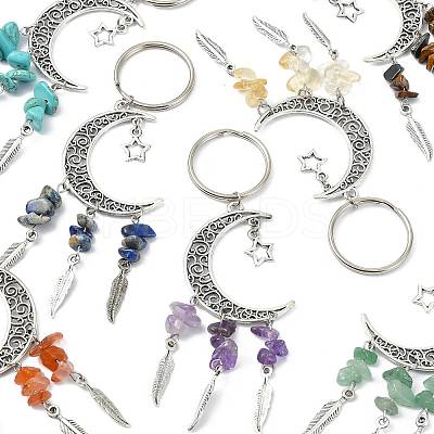 7Pcs 7 Colors Alloy Moon with Star Pendant Keychains KEYC-FS00045-1