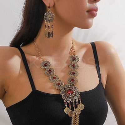 Flower Bohemia Zinc Alloy Glass Pendant Necklaces & Hoop Earrings Sets FS-WGA974D-05-1