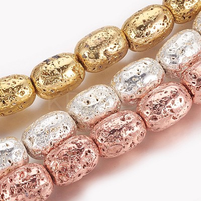 Electroplated Natural Lava Rock Beads Strands G-P400-12-1