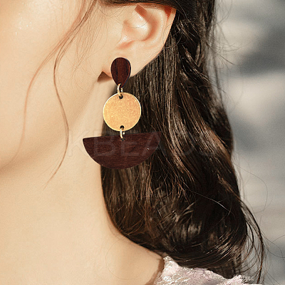 Coconut Brown Wood Stud Earring Findings EJEW-CJC0001-10-1