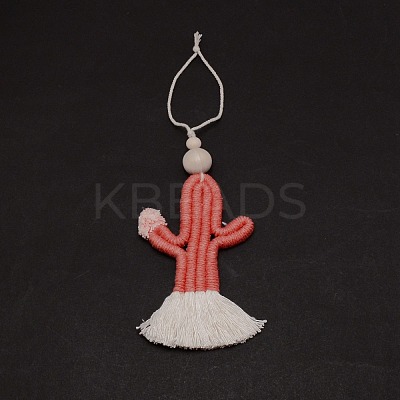 Hand Woven Cotton Rope Cactus Pendant AJEW-WH0258-150-1