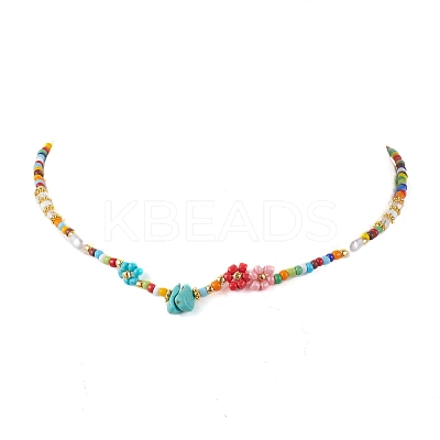 Flower Imitation Pearl Glass Seed & Acrylic Beaded Necklaces NJEW-JN04676-1
