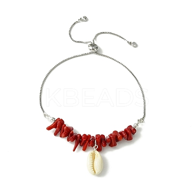 Natural Shell Charms Slider Bracelet BJEW-TA00365-01-1