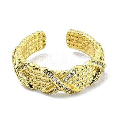 Brass with Cubic Zirconia Open Cuff Ring RJEW-B051-57G-1
