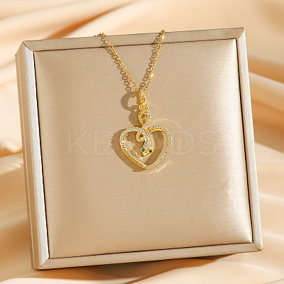 Brass Micro Pave Clear Cubic Zirconia Heart Snake Pendants Necklaces NJEW-K280-04G-1