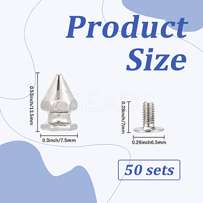 50Pcs Zinc Alloy Spikes Screwback Studs FIND-GF0008-53C-1