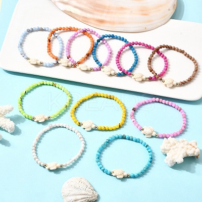 11Pcs Natural Persian Jade Round Beaded & Dyed Synthetic Turquoise Beaded Stretch Bracelets BJEW-JB12005-1