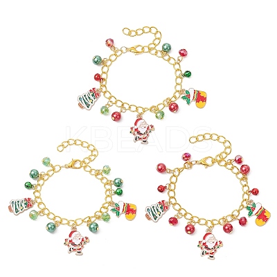 3Pcs 3 Colors Christmas Alloy Enamel Charm Bracelets BJEW-JB12076-1