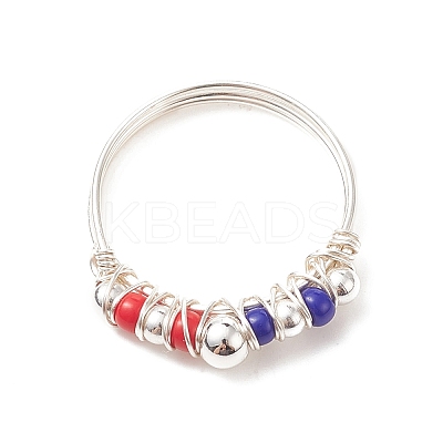 Independence Day Japanese Seed Braided Bead Finger Ring RJEW-TA00061-1