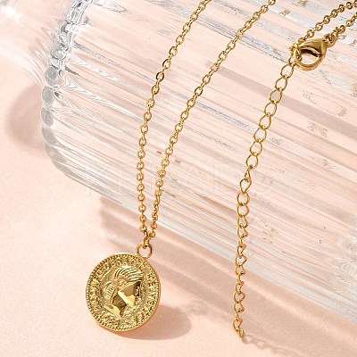 304 Stainless Steel Flat Round Cameo Pendant Cable Chain Necklaces for Women LS-STAS-Z108-02G-02-1