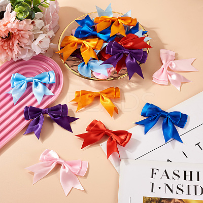 24Pcs 6 Colors Bowknot Handmade Polyester Ornament Accessories AJEW-TA0001-64-1