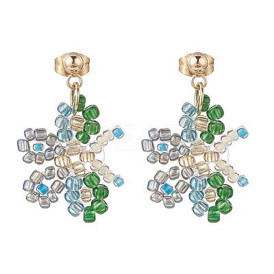 Glass Beaded Butterfly Dangle Stud Earring EJEW-JE05135-1