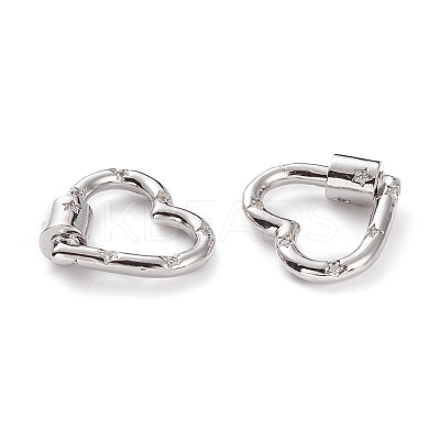 Brass Micro Pave Clear Cubic Zirconia Screw Carabiner Lock KK-C100-45G-P-1