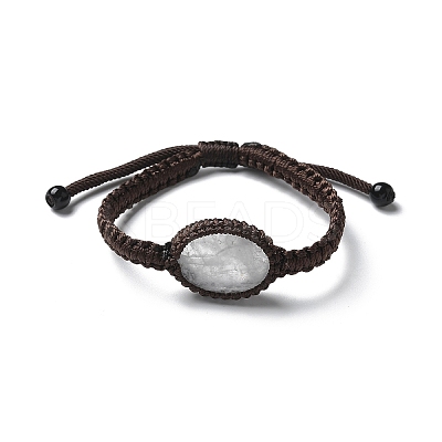 Adjustable Oval Natural Quartz Crystal Braided Bead Bracelets BJEW-H626-02-08-1