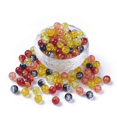 5 Colors Spray Painted & Baking Paint Crackle Glass Beads CCG-X0010-07-8mm-1