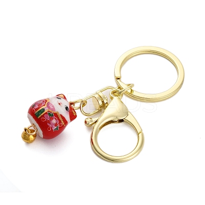 Fortune Cat Porcelain Pendant Keychain KEYC-G064-02D-1