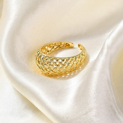 Rack Plating Brass Cuff Finger Rings for Women RJEW-M028-20G-1