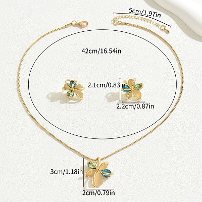 Flower Brass & Cubic Zirconia & Cat Eye Pendant Necklaces & Stud Earrings Sets FS-WG756F6-01-1