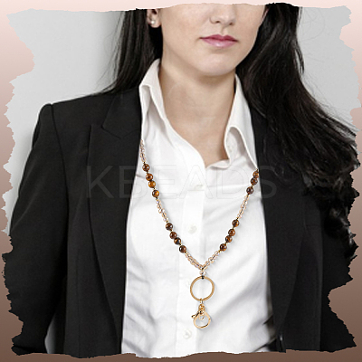 Natural African Bloodstone & Natural Tiger Eye & Glass Retractable Badge Reel with Chains HJEW-SC00158-1