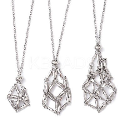 Tarnish Resistant 304 Stainless Steel Macrame Pouch Empty Stone Holder for Pendant Necklaces Making NJEW-JN04441-02-1