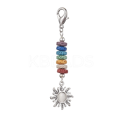 Sun Alloy & Cat Eye Pendant Decoration HJEW-JM01593-03-1