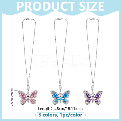 3Pcs Butterfly Alloy Glass Pendant Decoration HJEW-PH02100-1