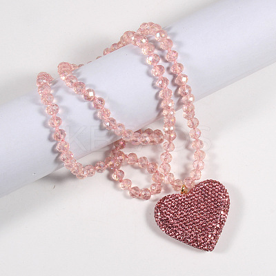 Valentine's Day Heart Alloy Rhinestone Pendant Glass Beaded Necklaces for Women FS-WG456B3-02-1