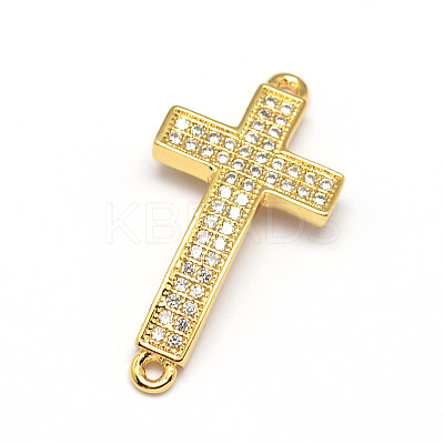 Curved Latin Sideways Cross Brass Micro Pave Cubic Zirconia Links LS-ZIRC-E010-02G-1