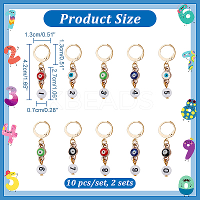 Evil Eye CCB Enamel Pendant Locking Stitch Markers with Acrylic Number Bead HJEW-AB00105-1
