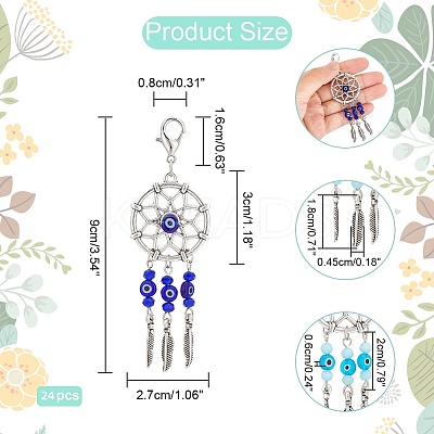 24Pcs Woven Net/Web with Feather Tibetan Style Alloy Pendant Decorations HJEW-NB0001-94-1