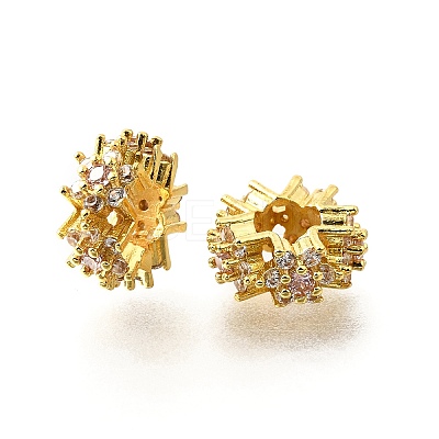 Flower Brass Micro Pave Cubic Zirconia European Beads KK-V008-19G-02-1