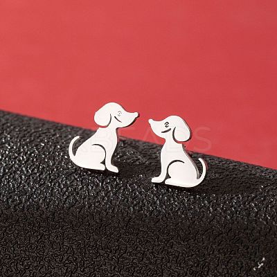 Stainless Steel Dog Stud Earrings PW-WG53AF2-06-1