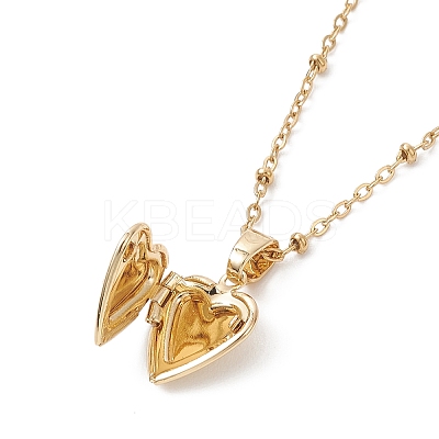 Brass Heart Locket Photo Pendant 304 Stainless Steel Satellite Chain Necklaces for Women NJEW-JN05734-1