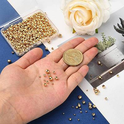 500Pcs 4 Styles Brass Round Spacer Beads KK-CJ0001-79-1