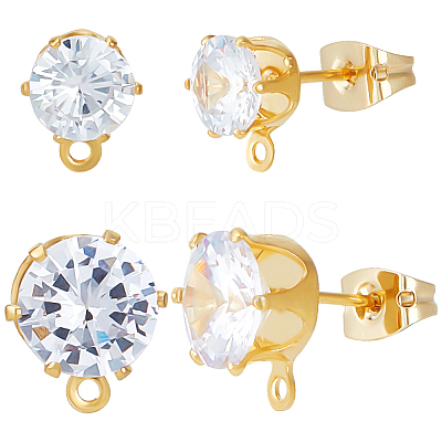 12 Pairs 2 Style Diamond Shape Brass with Cubic Zirconia Stud Earring Findings KK-BBC0012-72-1