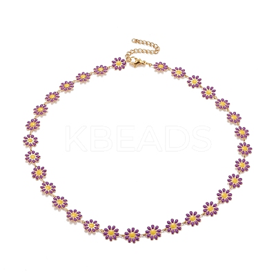 Enamel Daisy Link Chain Necklace NJEW-P220-01G-02-1