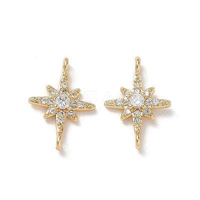 Brass Micro Pave Clear Cubic Zirconia Connector Charms KK-P355-28G-1