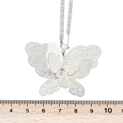 201 Stainless Steel Crystal Rhinestone 3D Hollow Butterfly Pendant Necklaces for Women NJEW-K283-30P-1