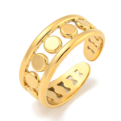 Ion Plating(IP) 304 Stainless Steel Round Wide Open Cuff Ring for Women RJEW-A043-25G-1